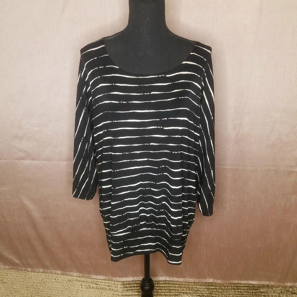 CHICO'S TRAVELERS Black and White Striped Blouse